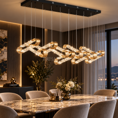 EASD-521 9’lu Yemek Masası Gold Kristal Sarkıt LED Avize