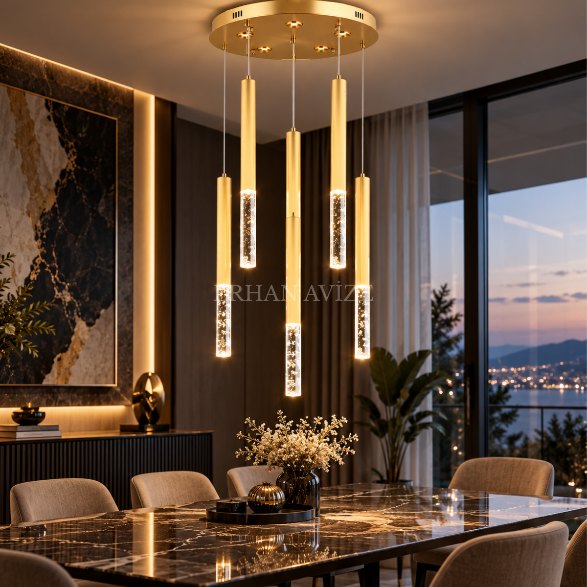 EASD-525 6’lı Gold Modern Sarkıt LED Avize